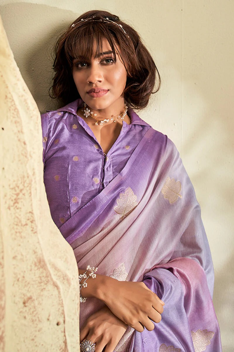Asopalava Lavender Pure Handloom Khadi silk Printed Saree