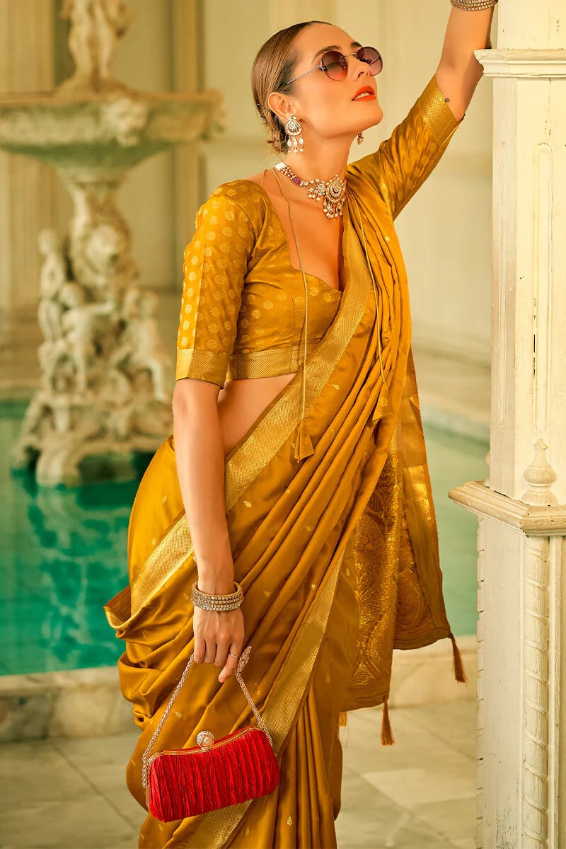 Harmony Yellow Banarasi Satin Silk Weaving Saree