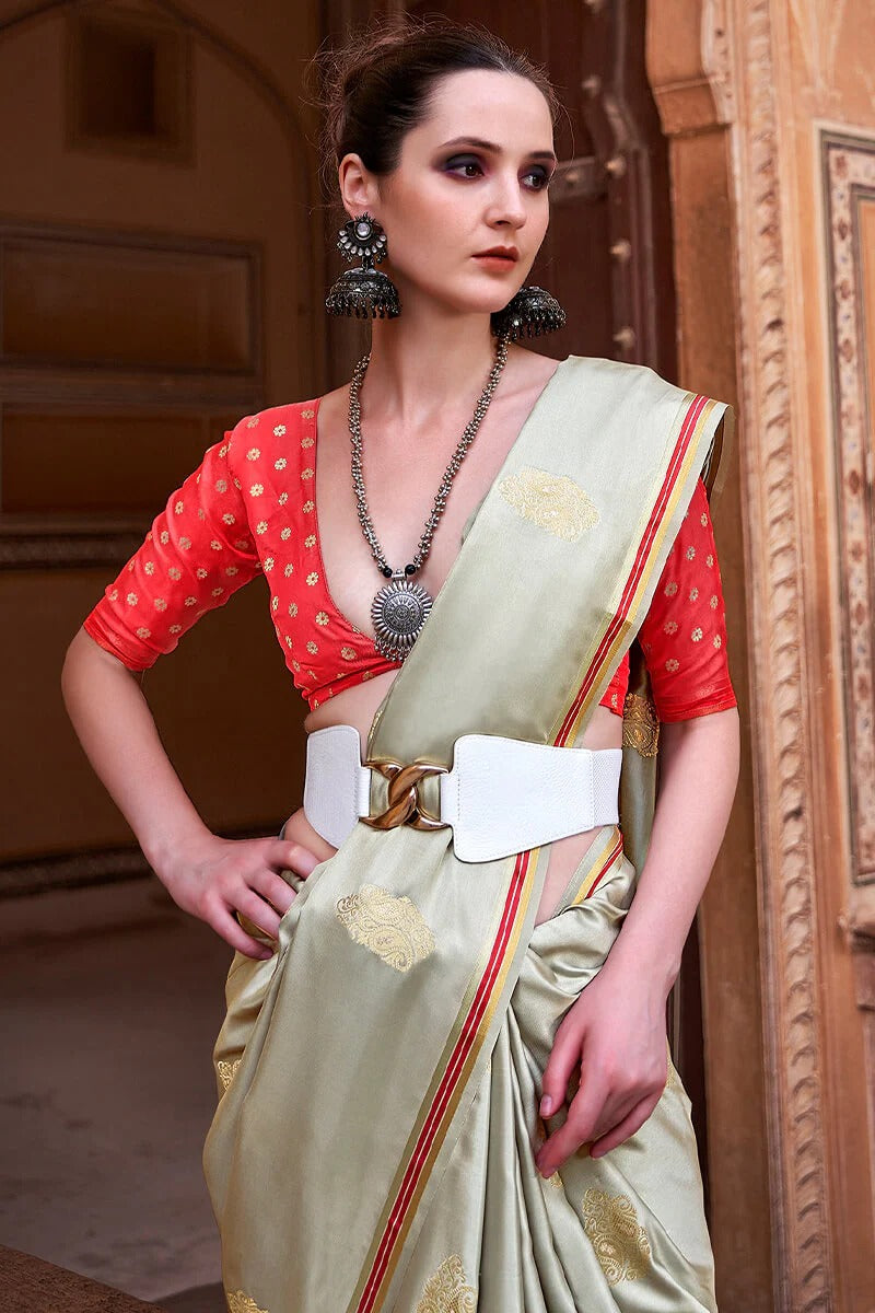 Neha Ash Grey Banarasi Satin Silk Weaving Saree