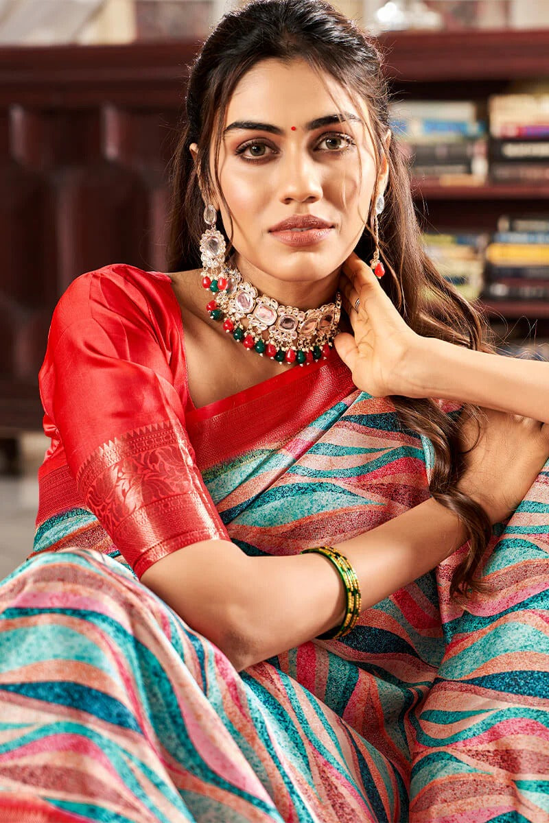 Sunhari Rose Pure Satin Silk Printed Saree