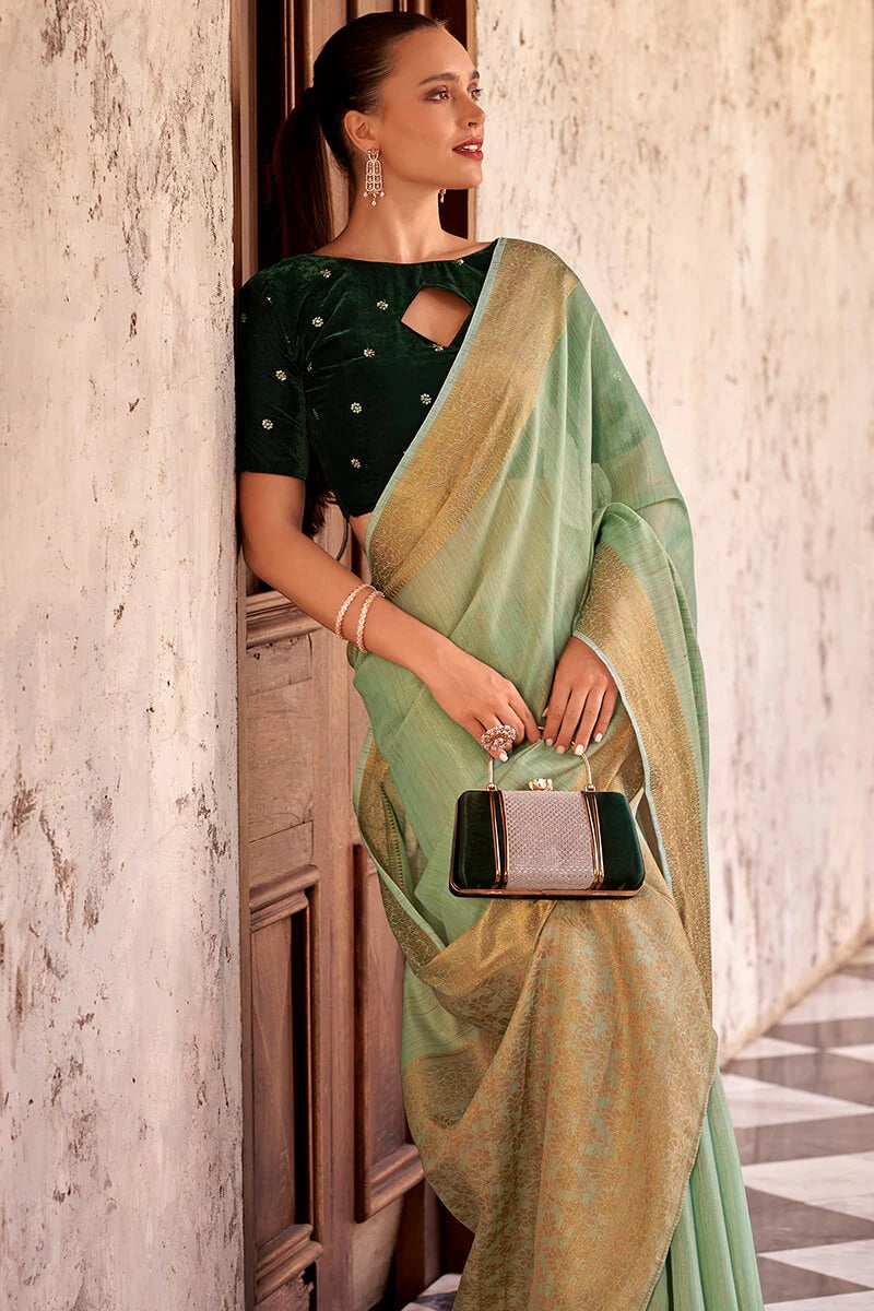 Rupa Marsh Green Tissue Linen Silk Woven Saree