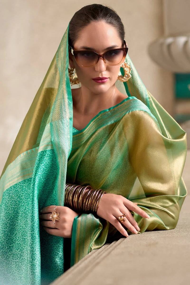 Titan Lichen Green Pure Tissue Silk Weaving Saree