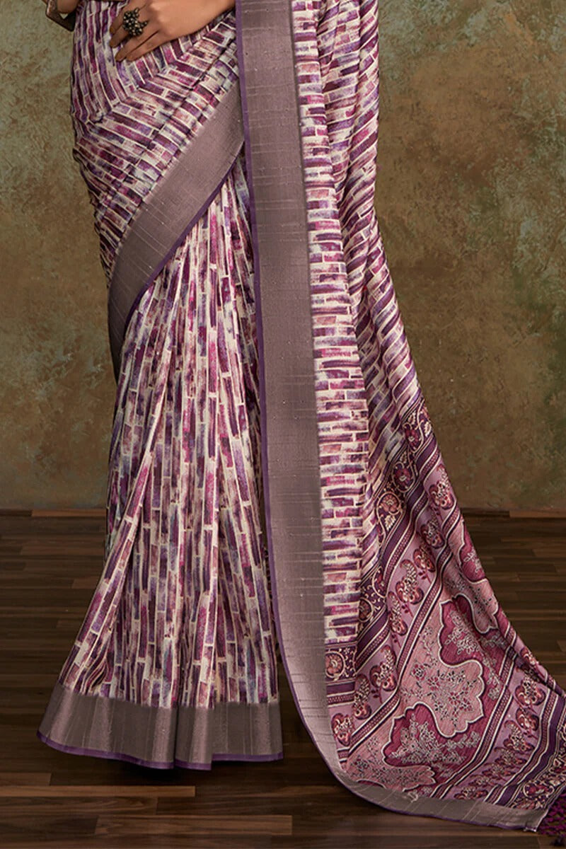 Ritika Dusty Lavender Soft Silk Printed with Sequence Weaving Saree