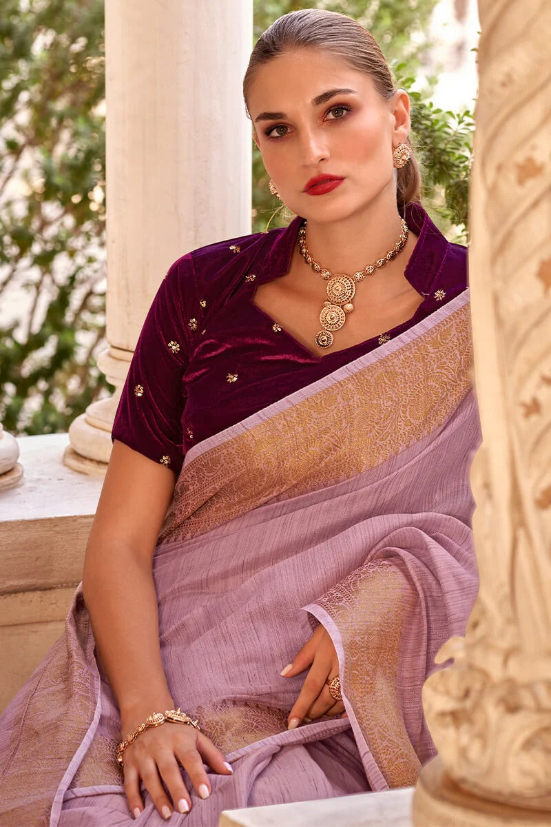 Rupa Porcelain Pink Tissue Linen Silk Woven Saree