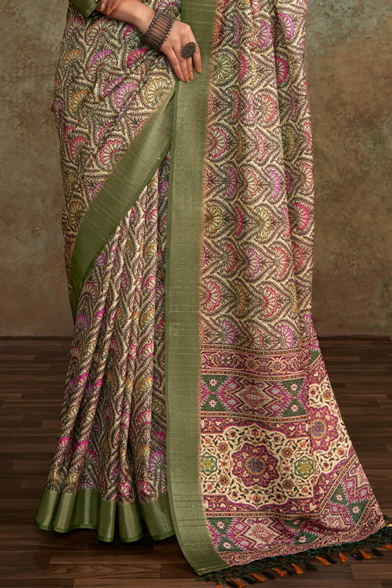 Ritika Oat brown Soft Silk Printed with Sequence Weaving Saree