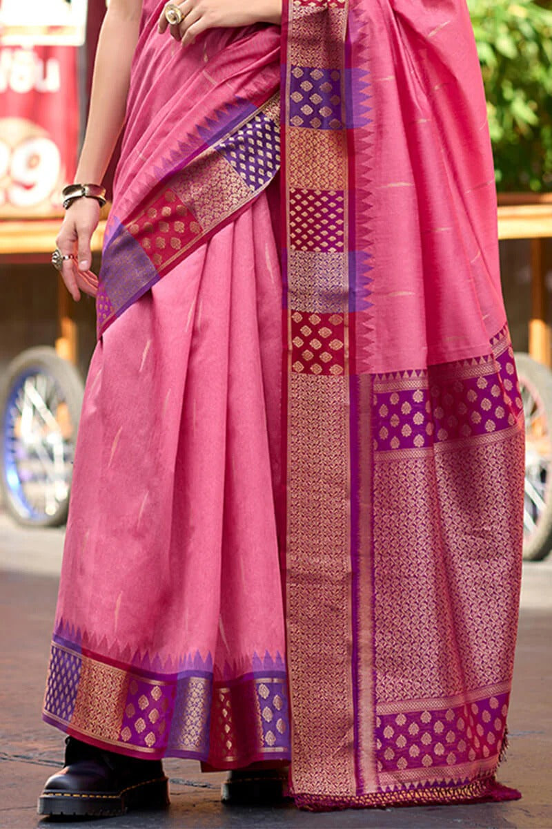 Rangoli Petal Pink Pure Soft  Banarasi Silk Weaving Saree