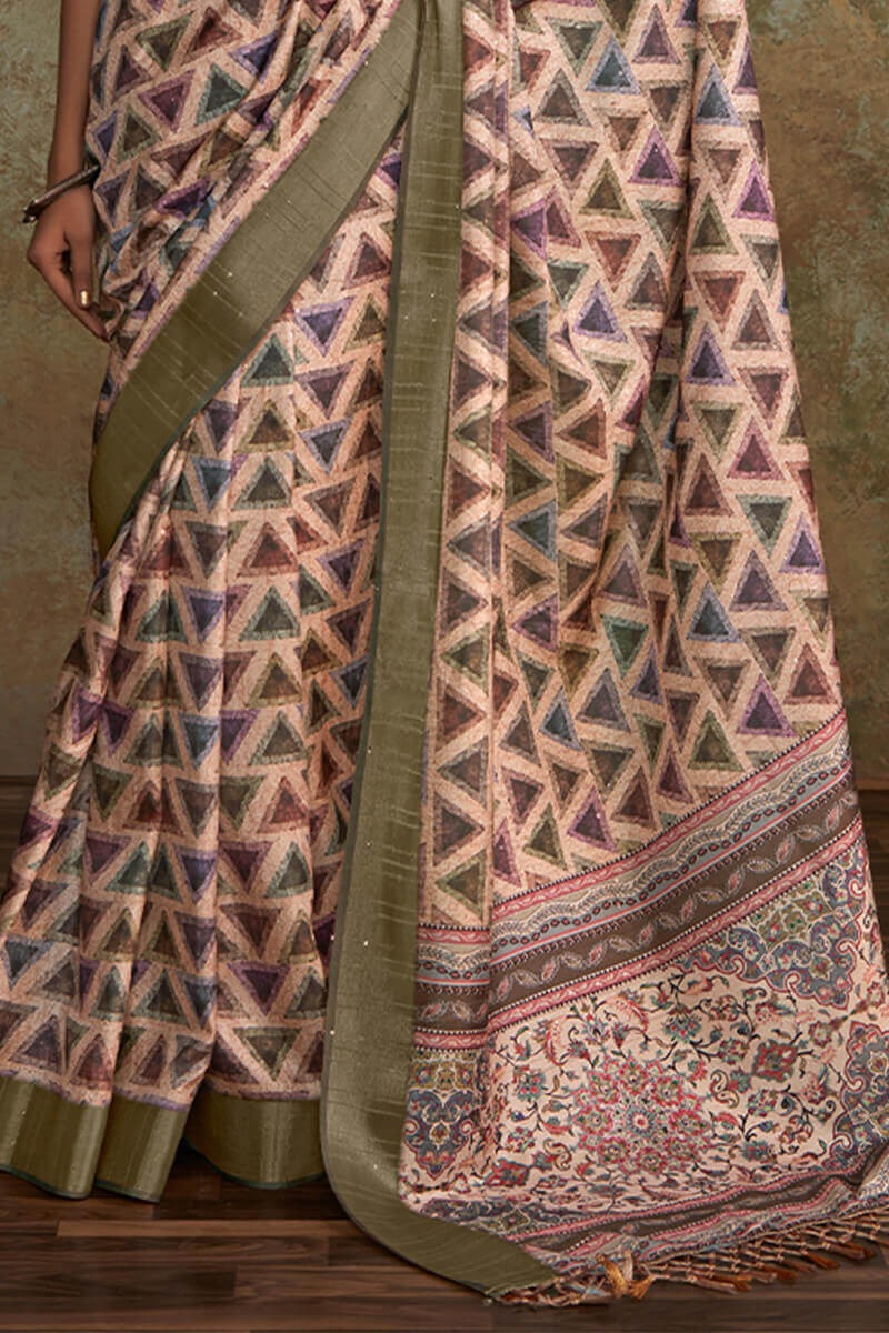 Ritika Shell Pink Soft Silk Printed with Sequence Weaving Saree