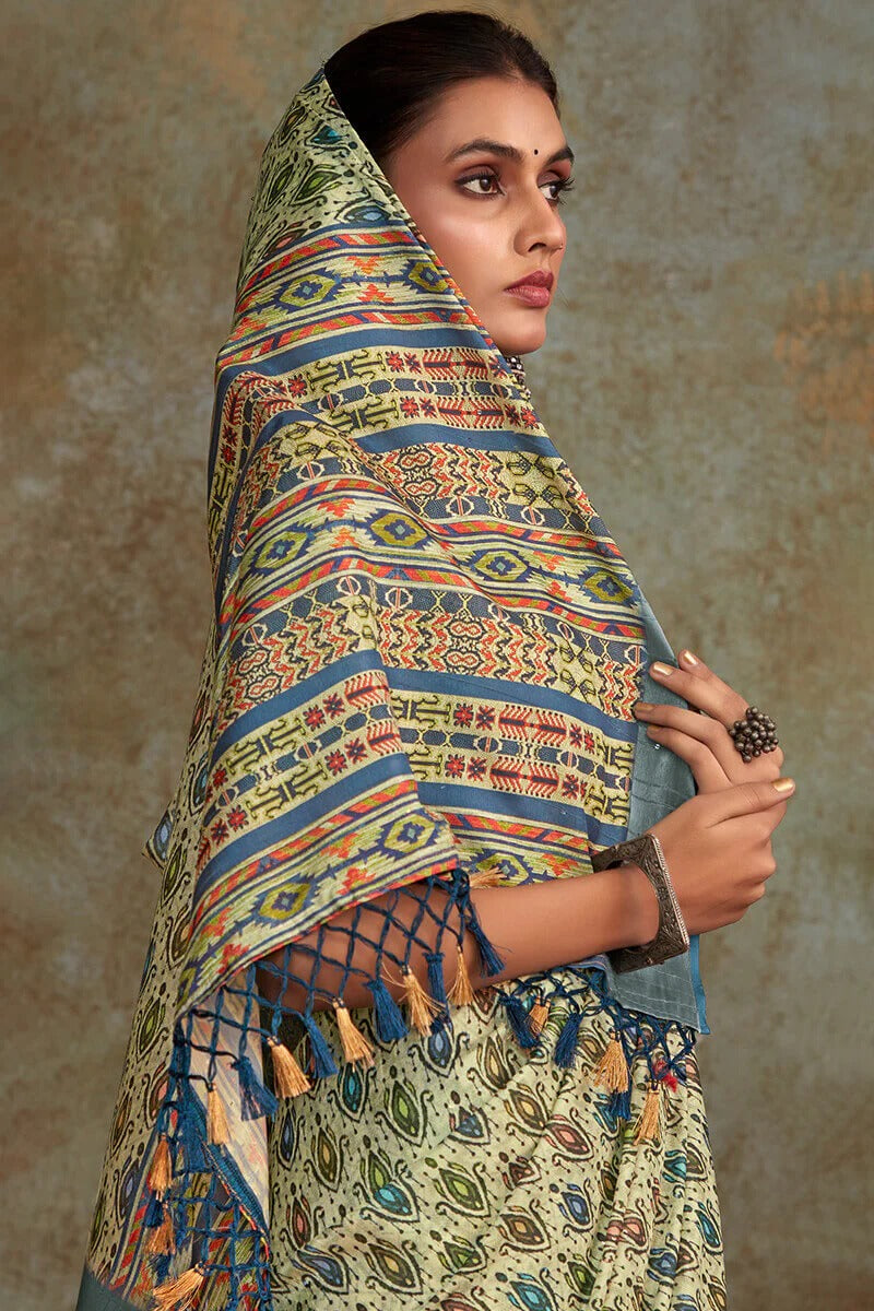 Ritika Green Soft Silk Printed with Sequence Weaving Saree