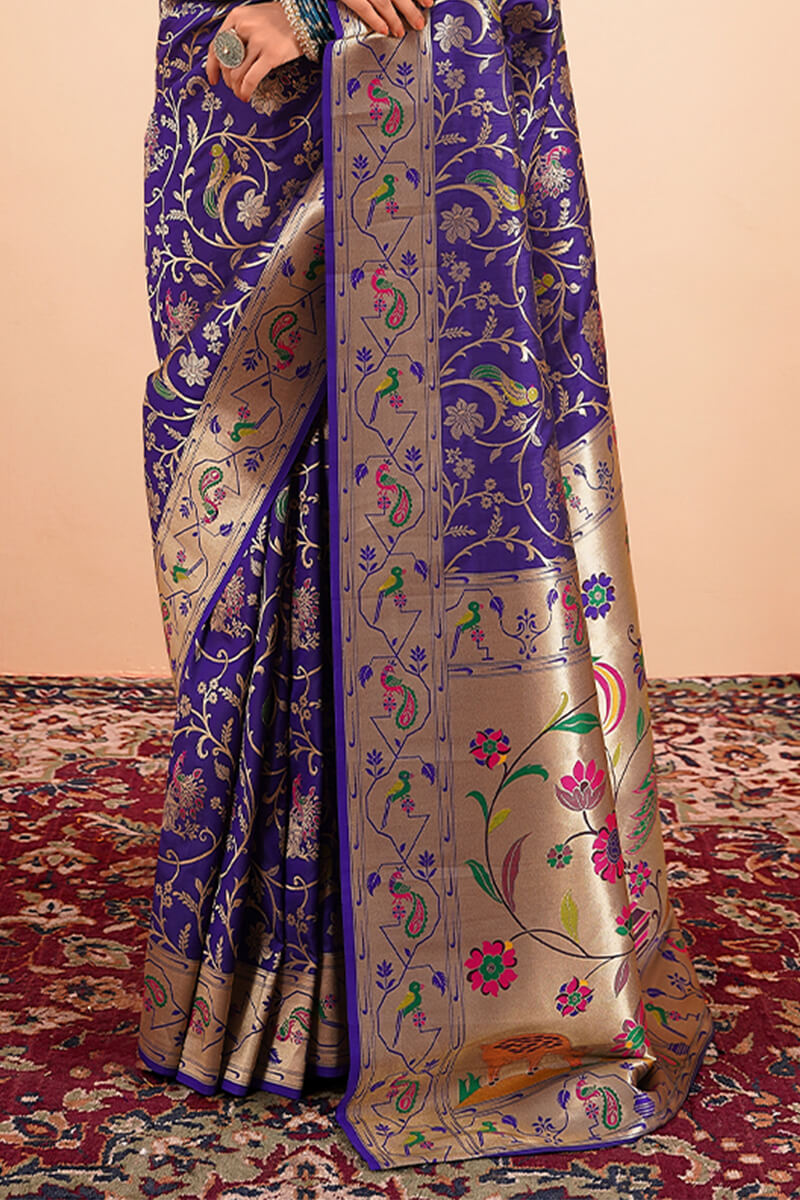 Sailja Dark Blue Pure Paithani Silk Zari Weaving Saree