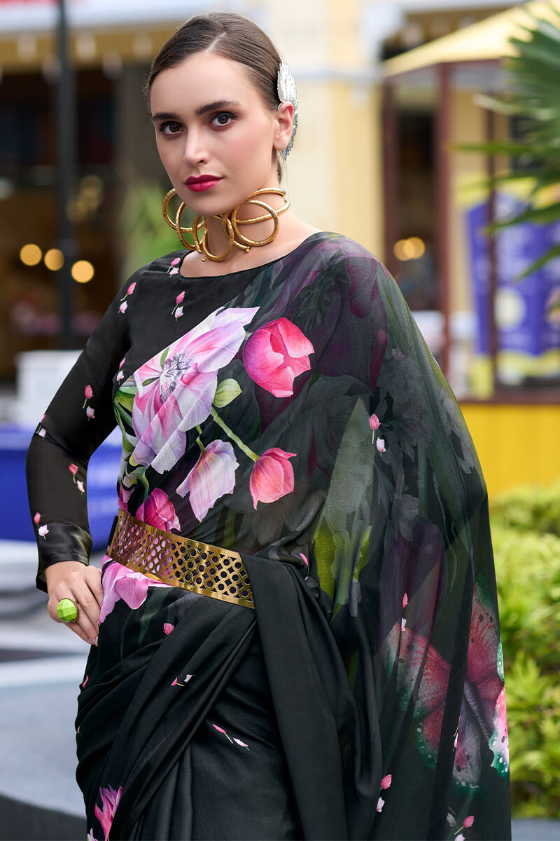 Sakira Black Pure Georgette Printed Saree