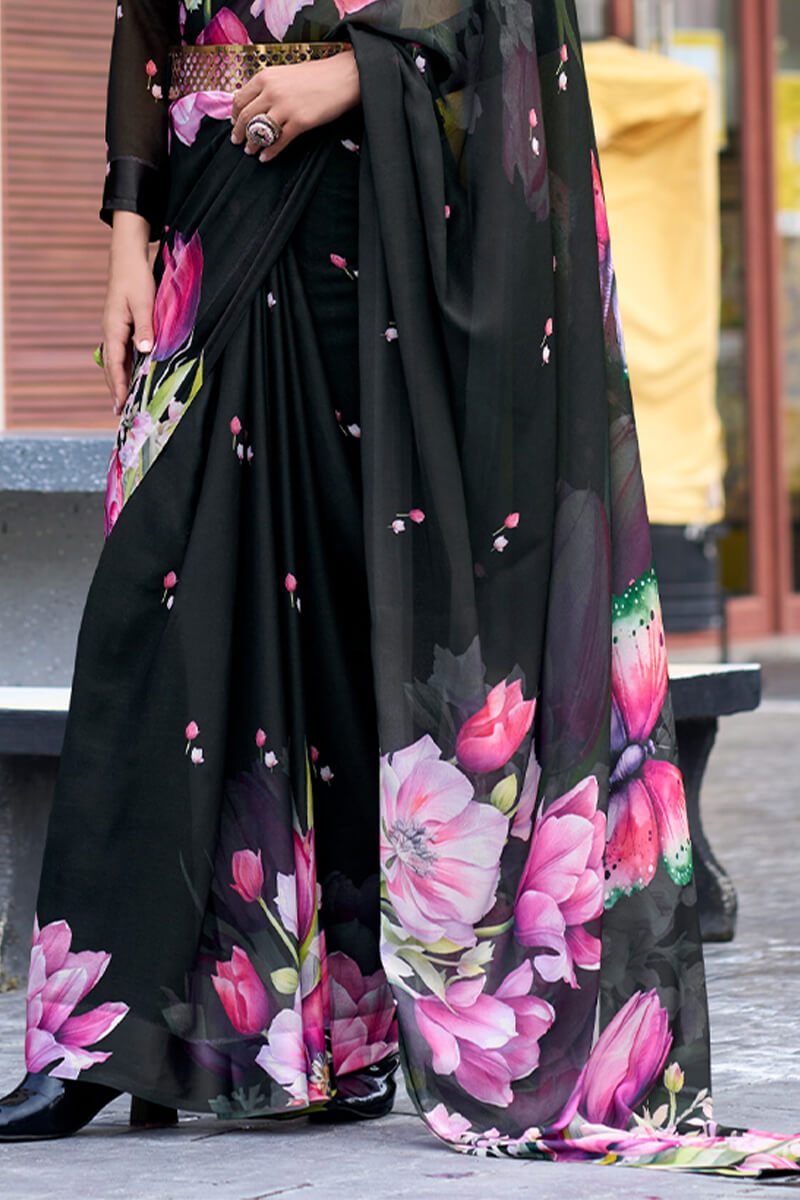 Sakira Black Pure Georgette Printed Saree