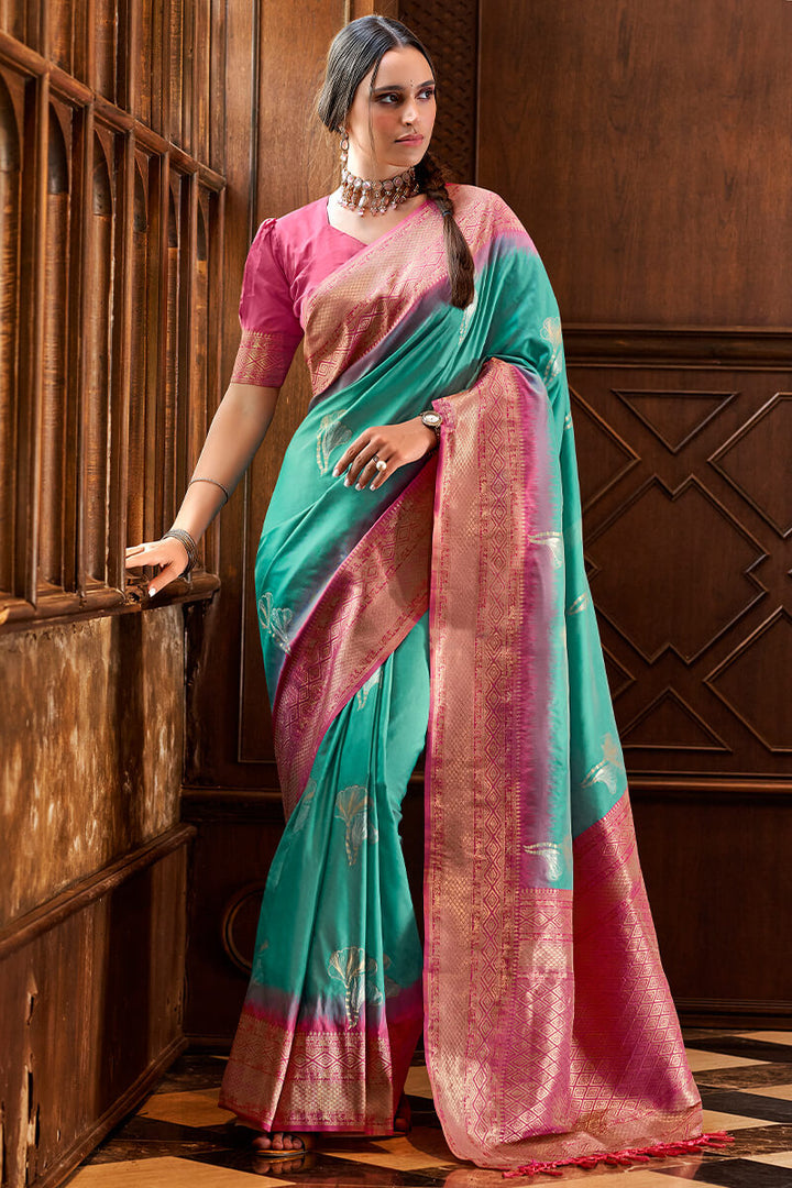 Roseberry Green Pure Banarasi Silk Weaving Saree