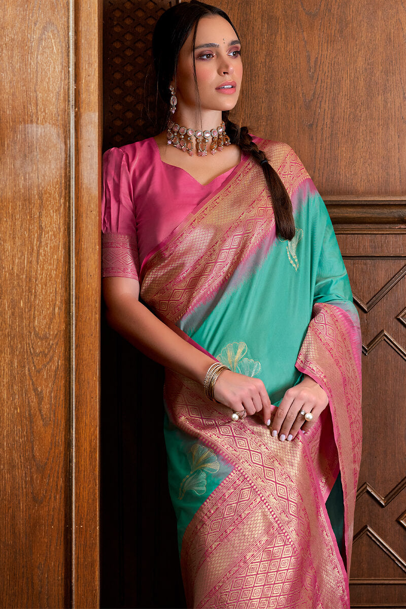 Roseberry Green Pure Banarasi Silk Weaving Saree