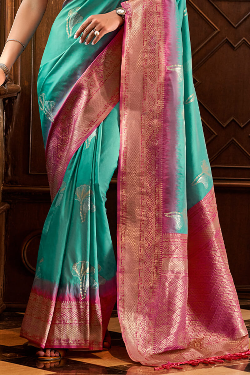 Roseberry Green Pure Banarasi Silk Weaving Saree