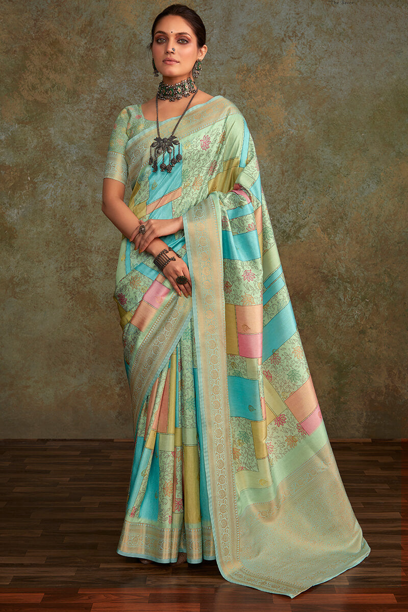 Shrinika Pale Olive Digital Printed Soft Silk Printed Saree