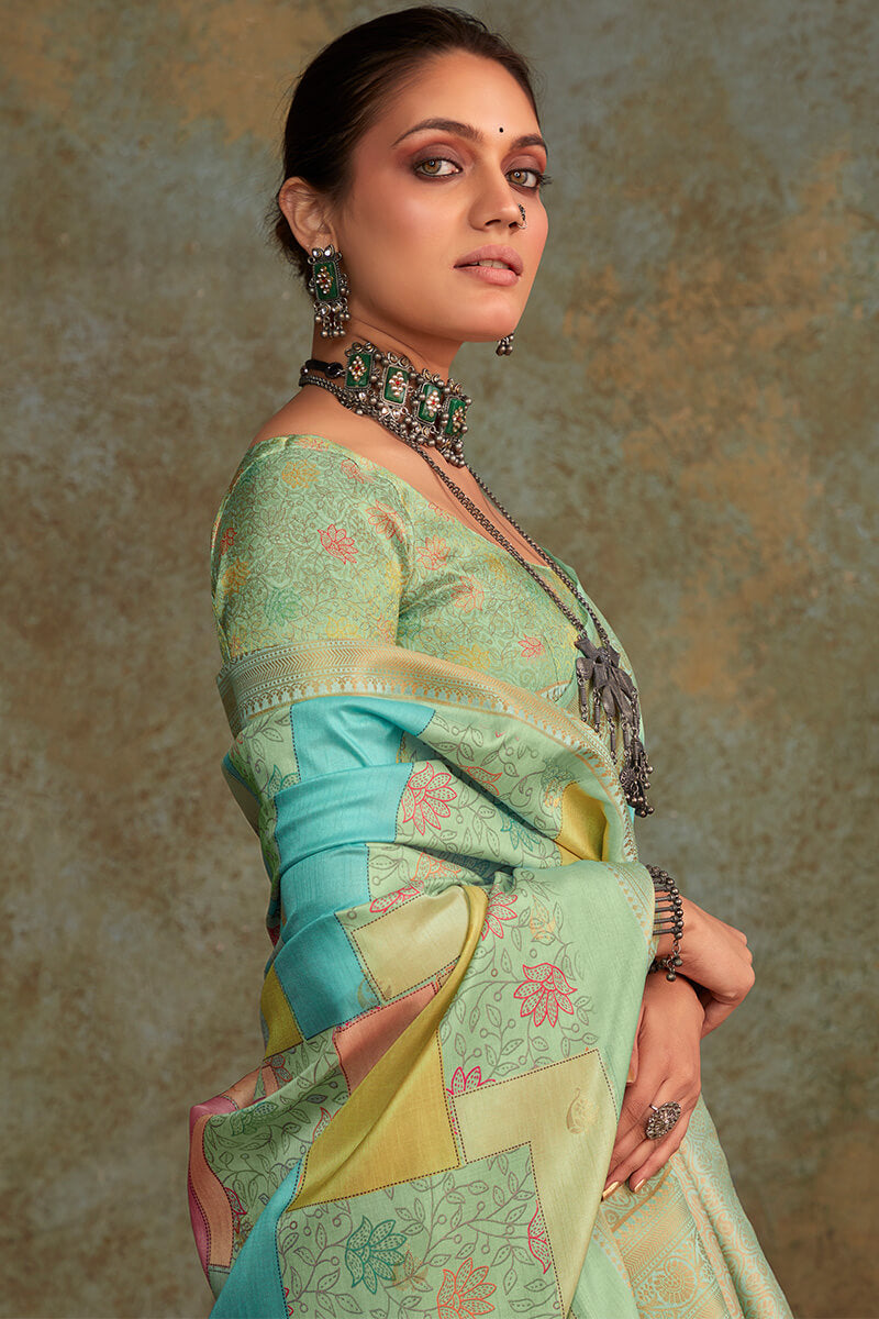 Shrinika Pale Olive Digital Printed Soft Silk Printed Saree
