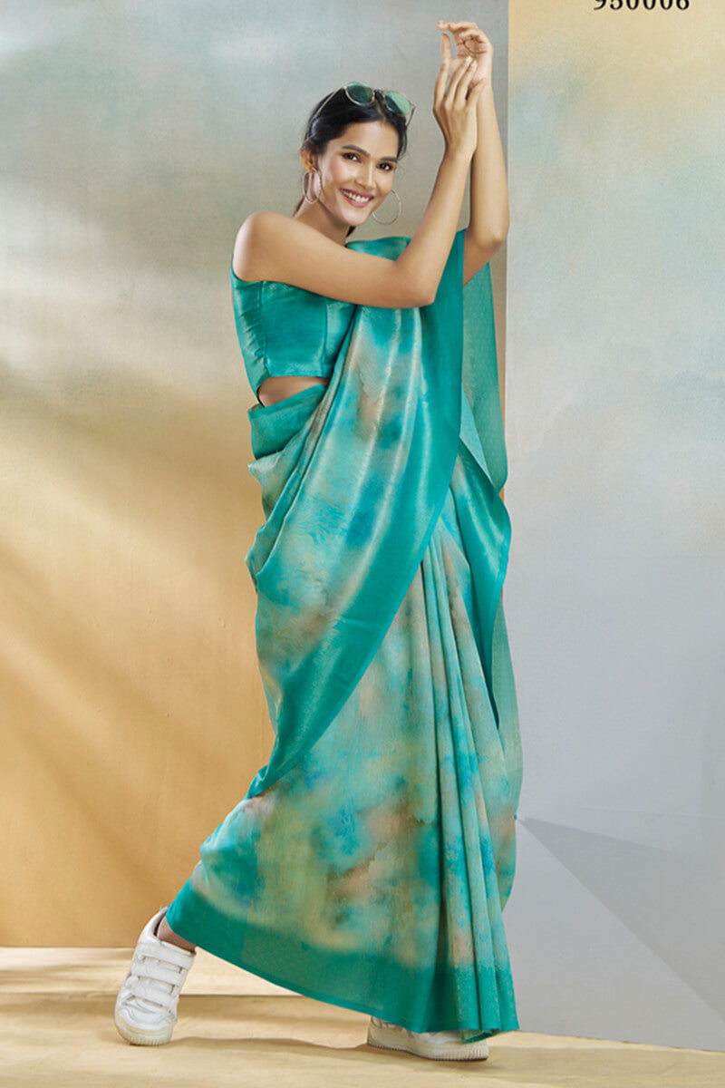 Koral Sky Blue Handloom Khadi Silk Weaving Saree