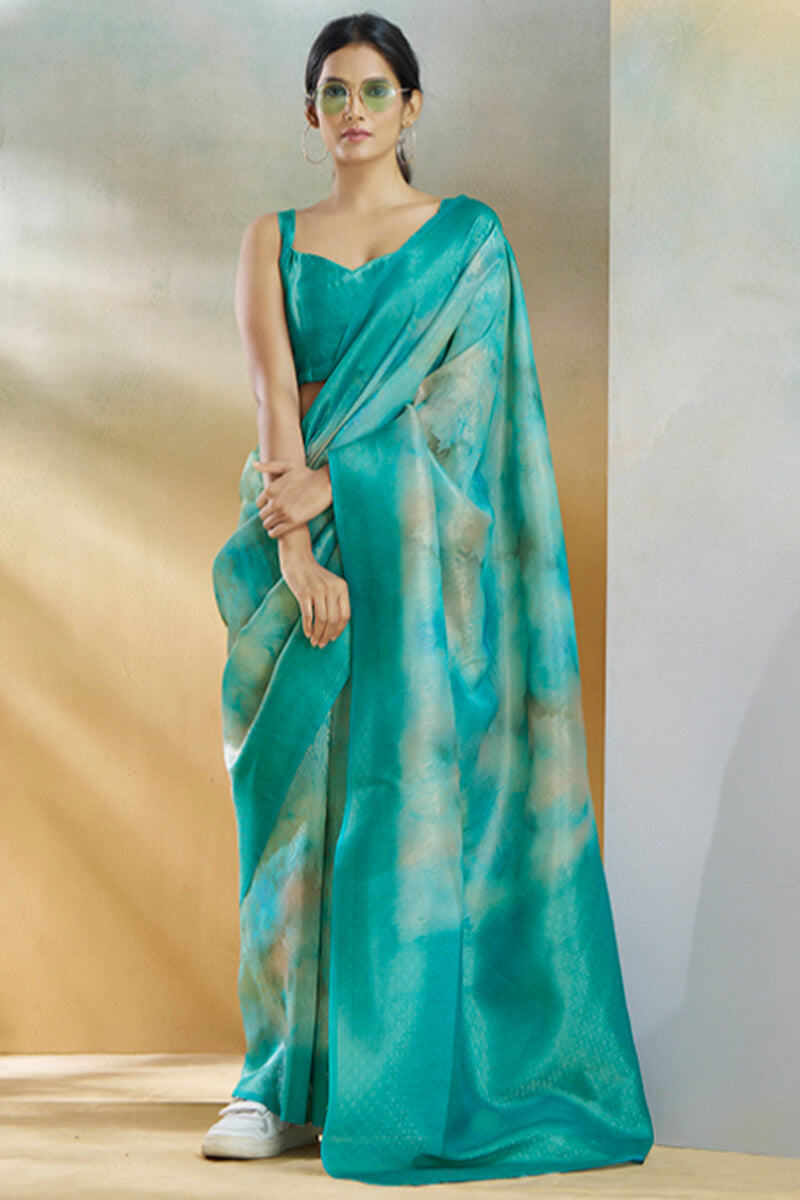 Koral Sky Blue Handloom Khadi Silk Weaving Saree