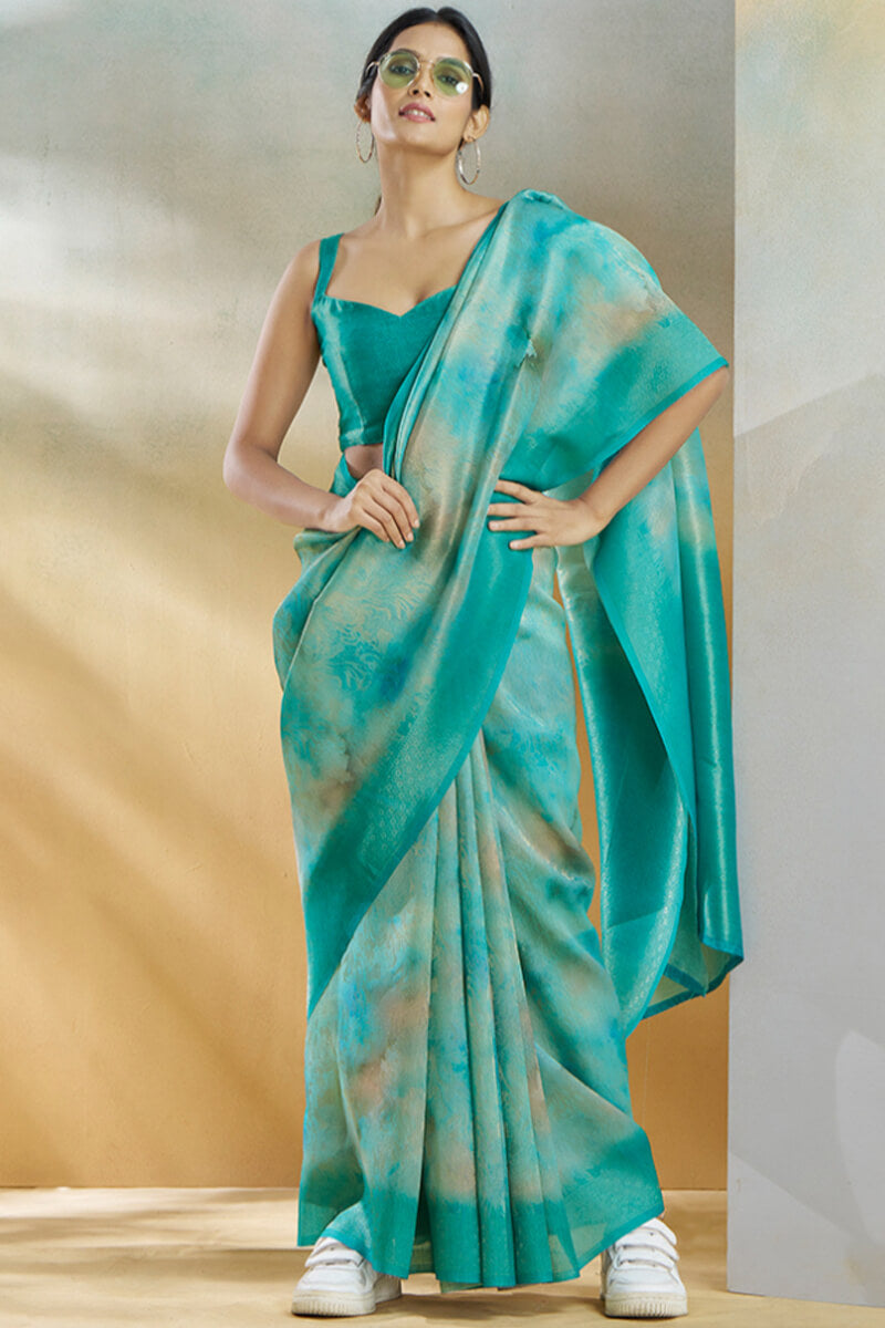 Koral Sky Blue Handloom Khadi Silk Weaving Saree