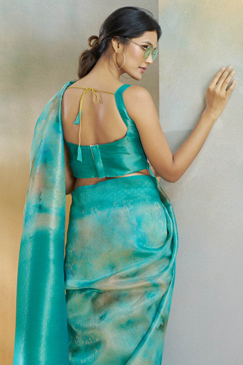 Koral Sky Blue Handloom Khadi Silk Weaving Saree