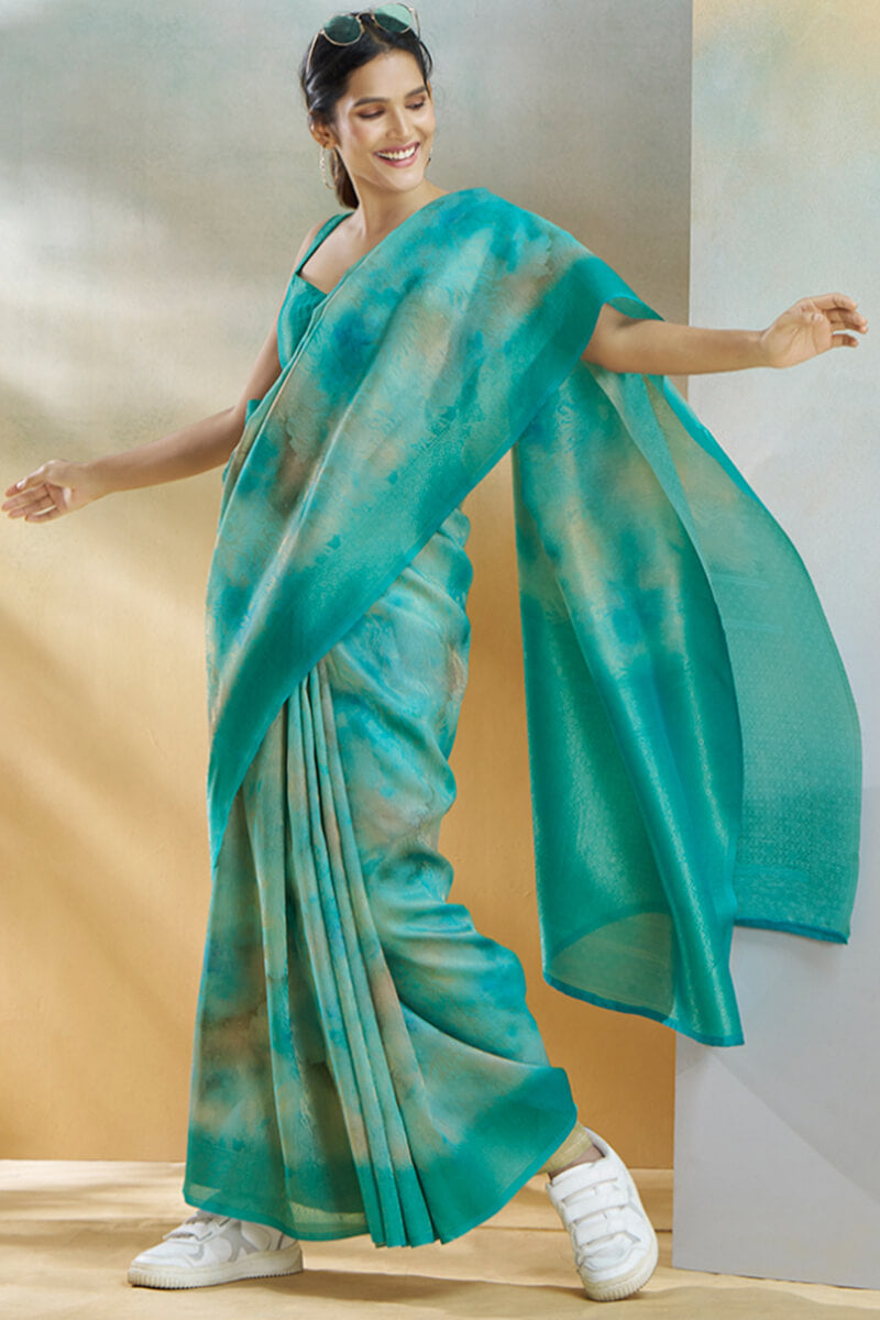 Koral Sky Blue Handloom Khadi Silk Weaving Saree