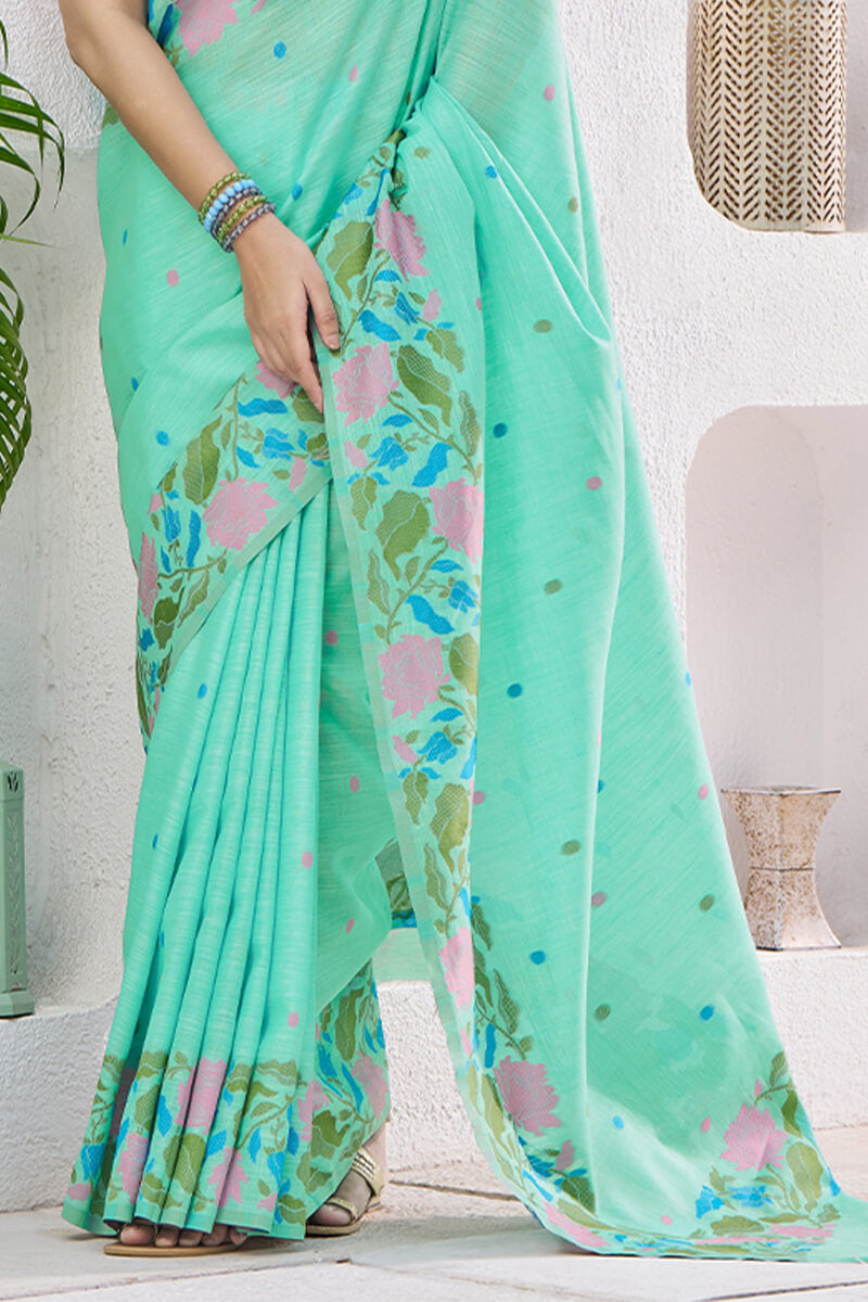 Gulabi Green Pure Soft Linen Silk Printed Saree