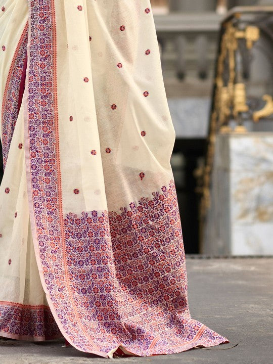 Prajanya White Pure Linen Silk Woven Saree