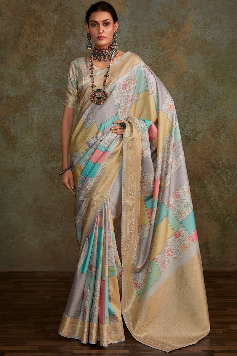 Shrinika Stone Grey Digital Printed Soft Silk Printed Saree