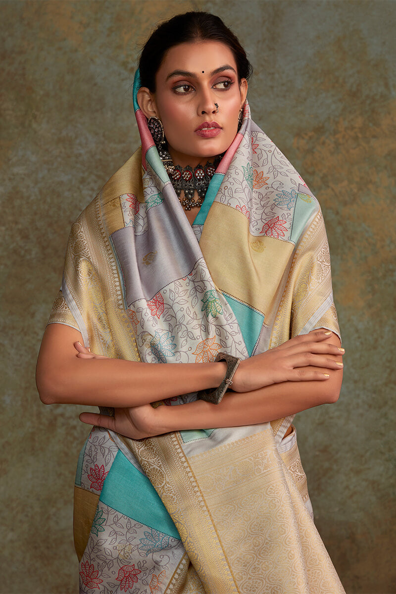 Shrinika Stone Grey Digital Printed Soft Silk Printed Saree