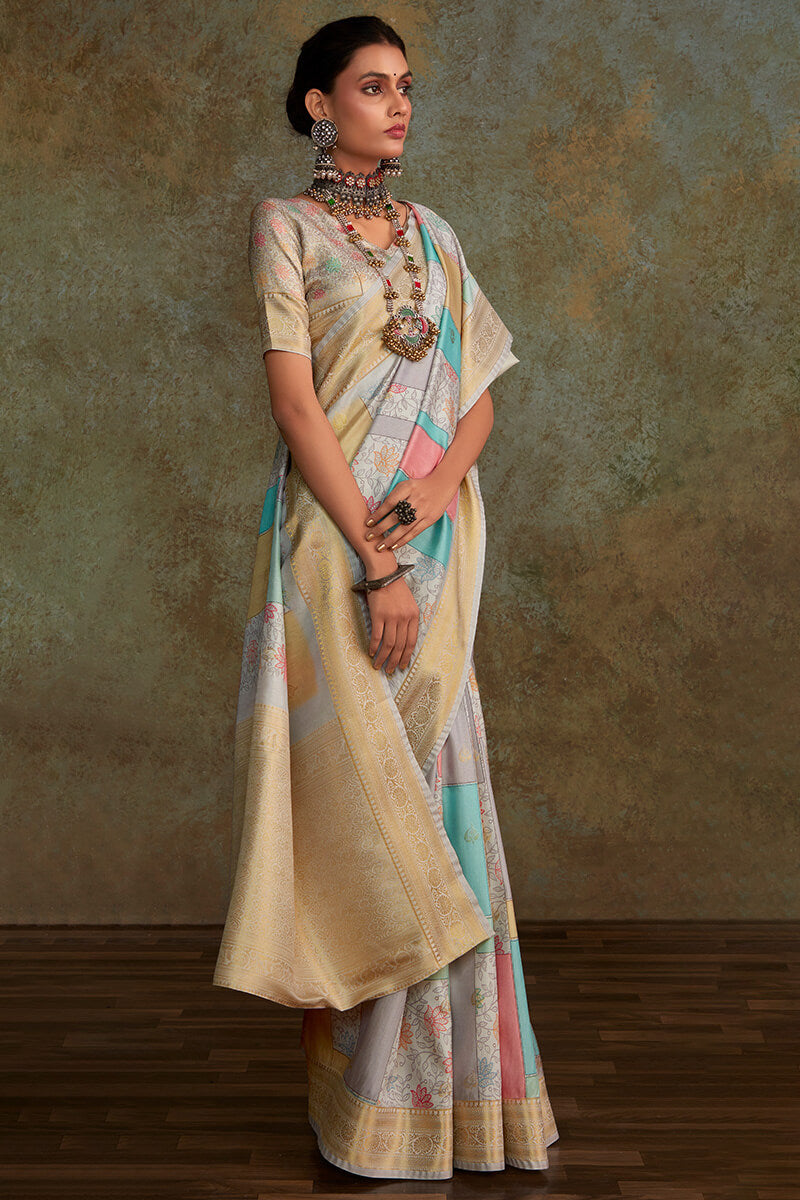 Shrinika Stone Grey Digital Printed Soft Silk Printed Saree