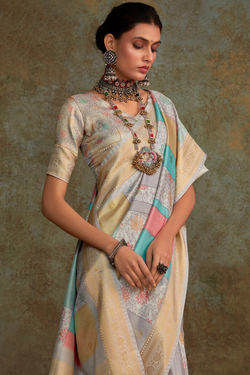 Shrinika Stone Grey Digital Printed Soft Silk Printed Saree