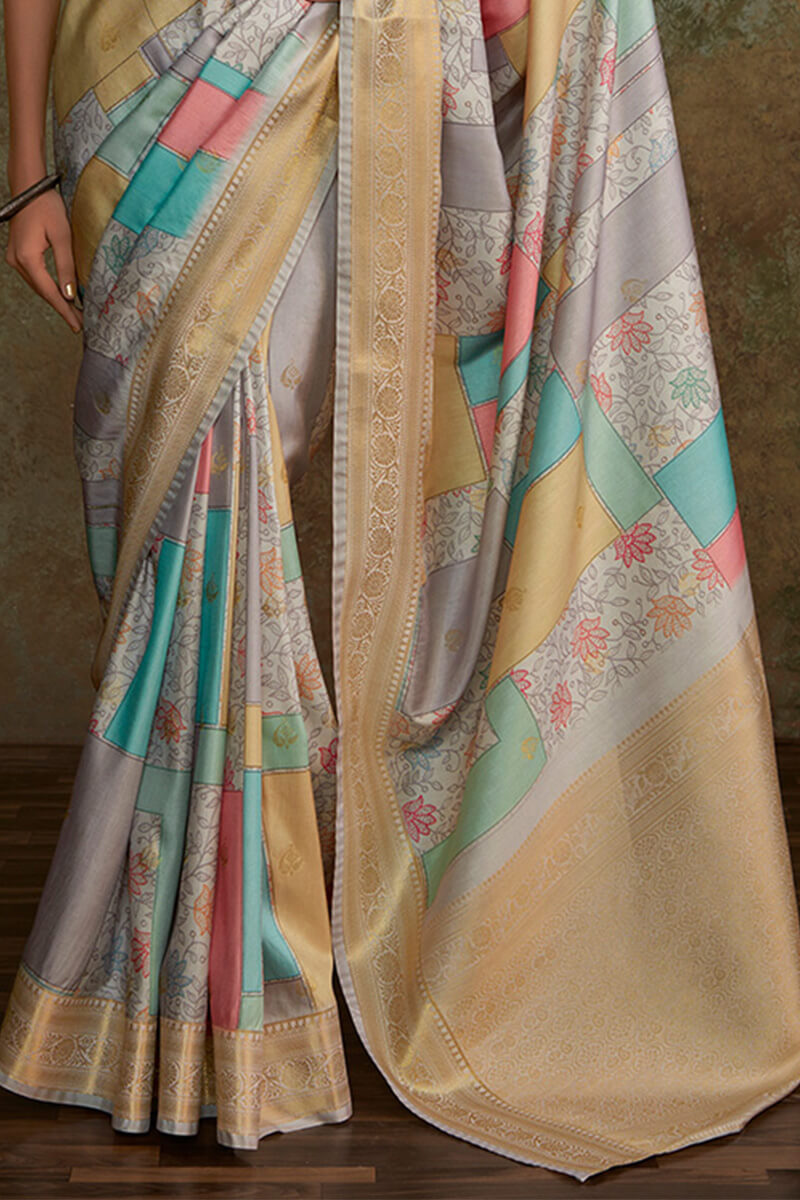 Shrinika Stone Grey Digital Printed Soft Silk Printed Saree