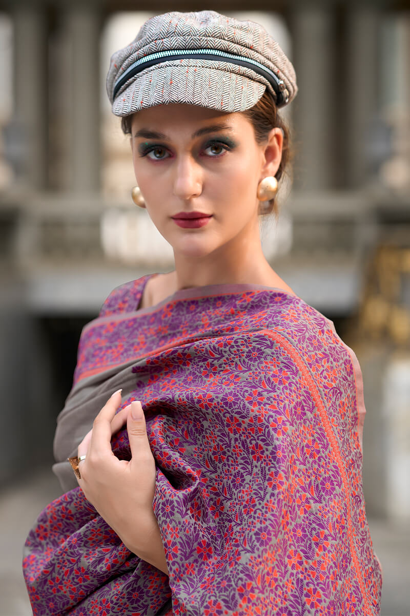 Prajanya Grey Pure Linen Silk Woven Saree