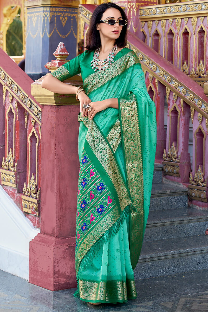 Aradhya Green Tussar Silk Patola Saree