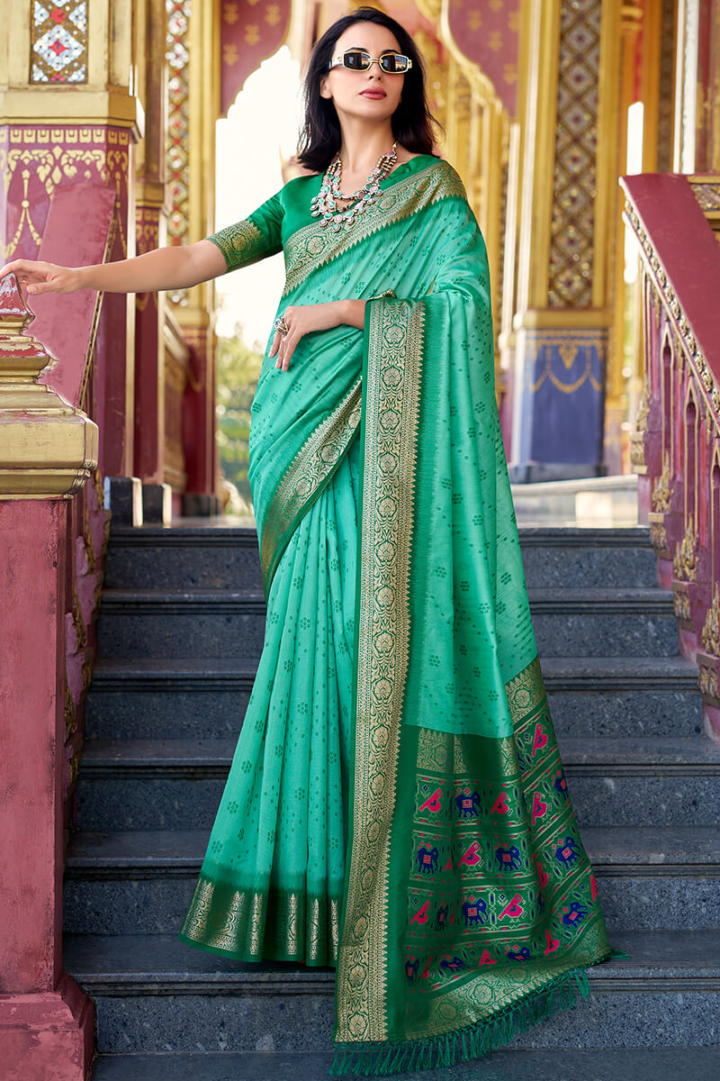 Aradhya Green Tussar Silk Patola Saree