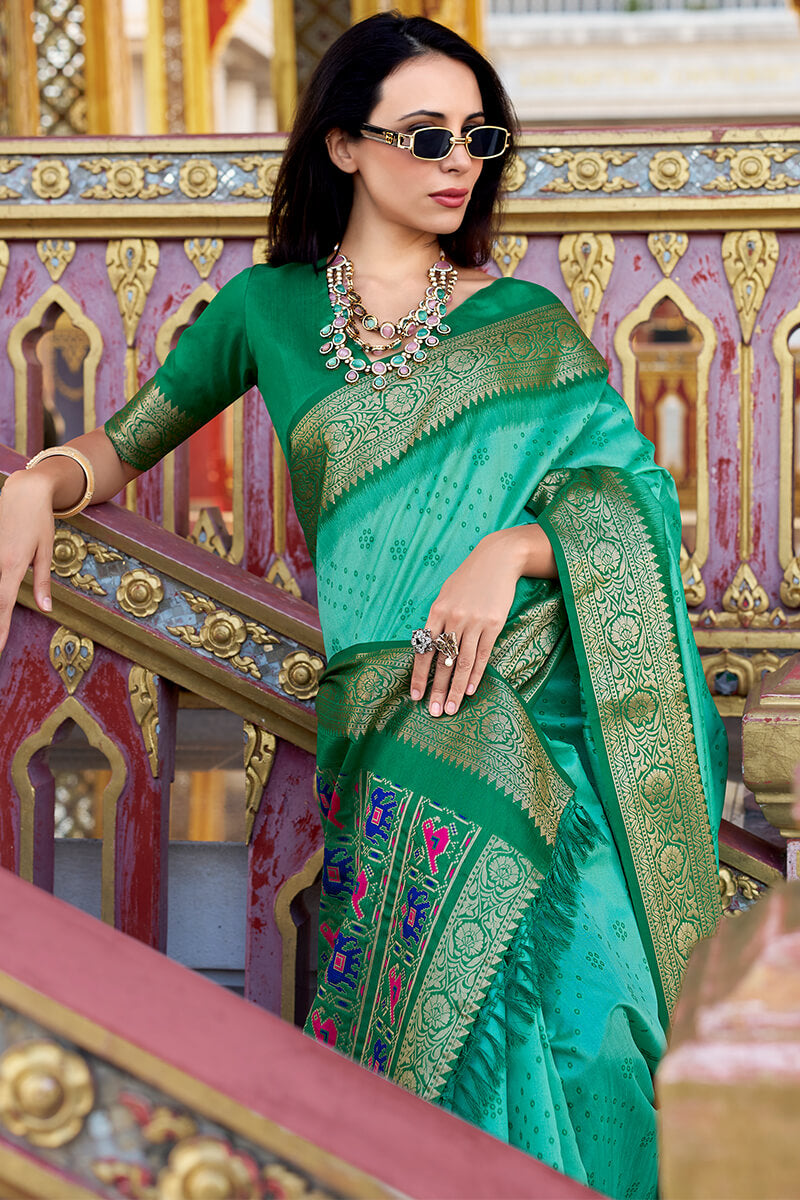 Aradhya Green Tussar Silk Patola Saree