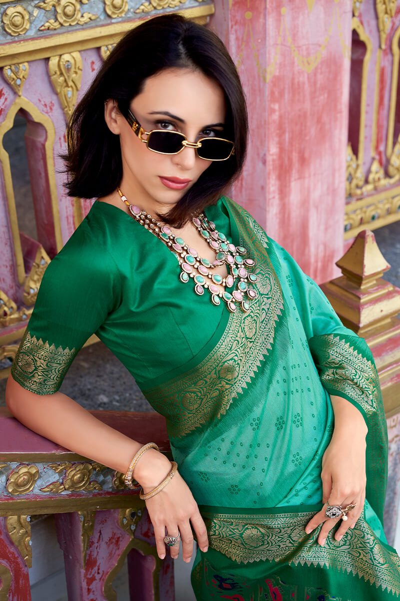 Aradhya Green Tussar Silk Patola Saree