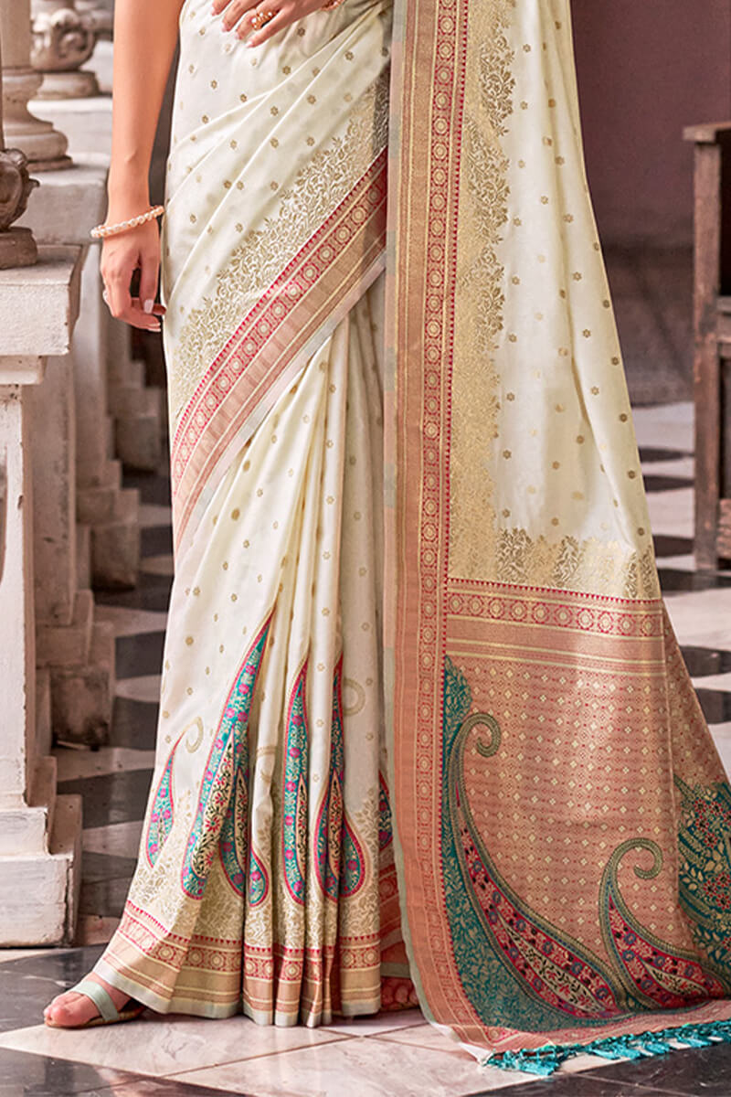 Pihu Off White Banarasi Soft Silk Weaving Saree