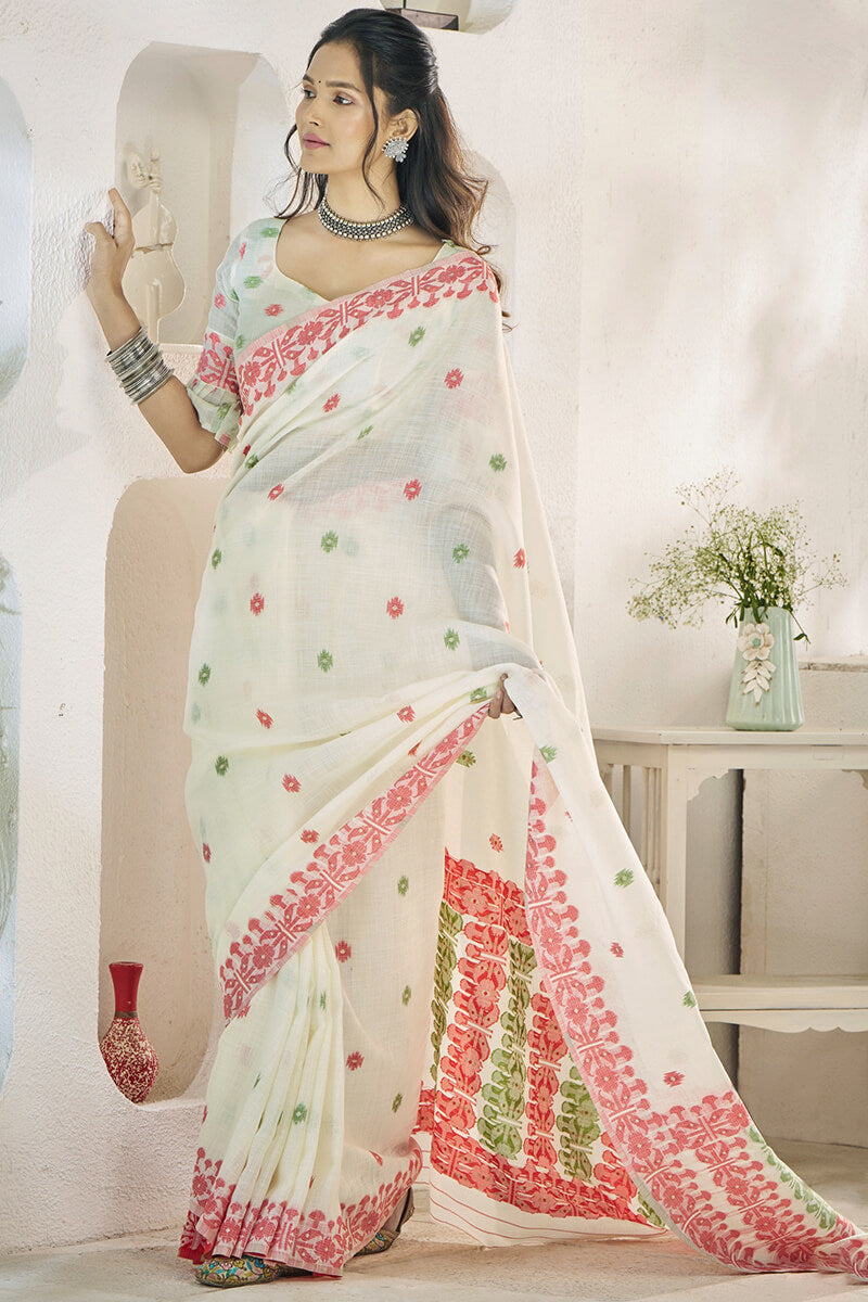 Disha Ivory Sand Soft Linen Cotton Silk Weaving Saree