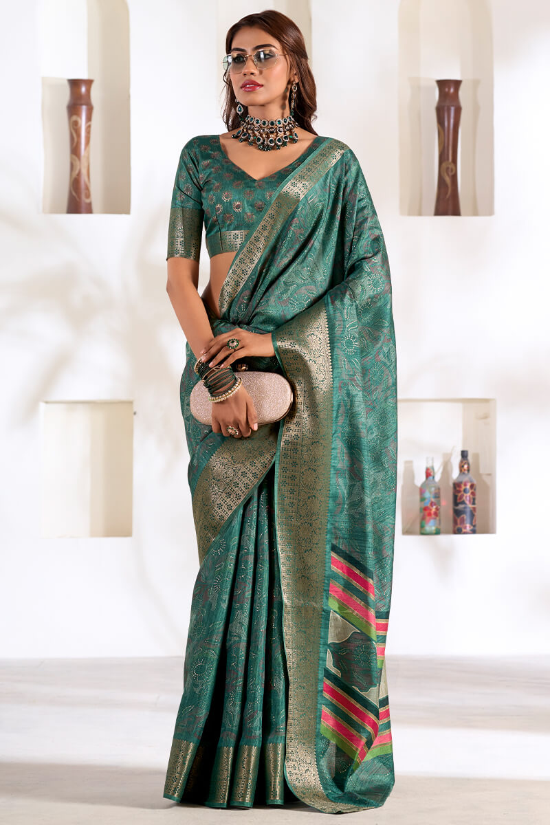 Kailash Green Soft Dola Silk Foil Printed Saree