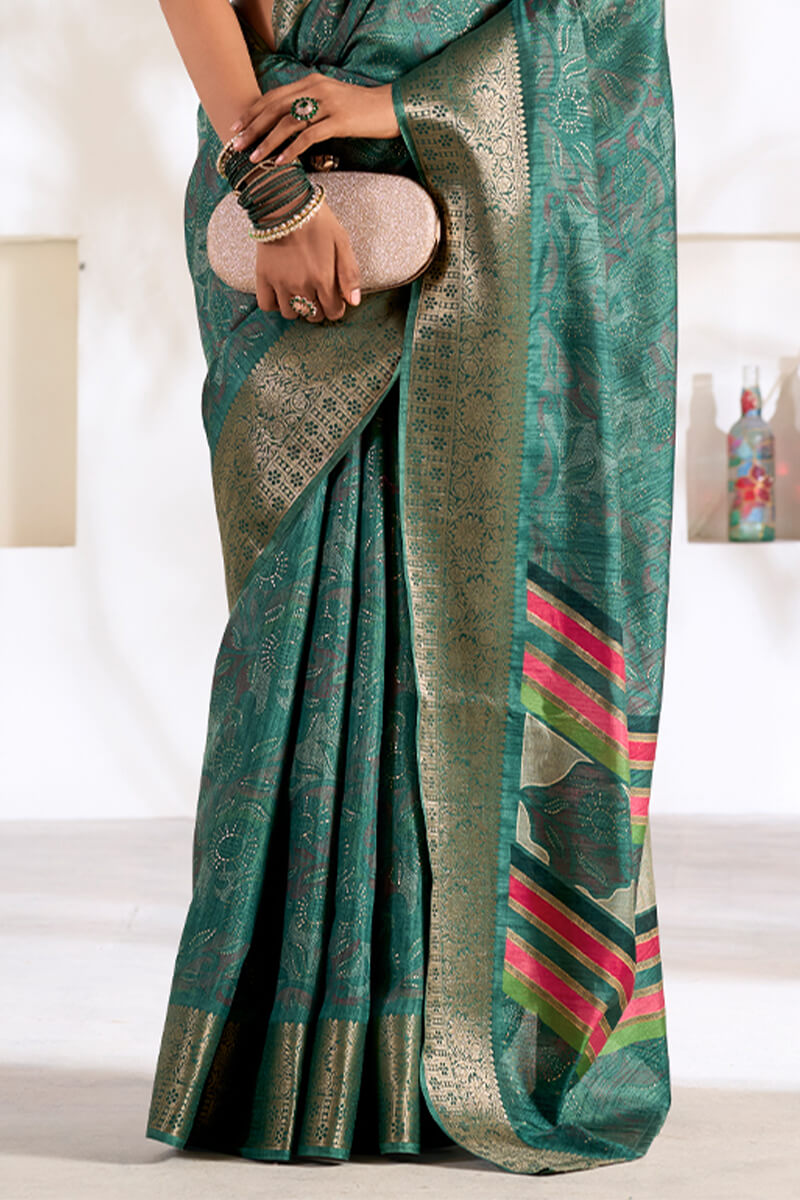 Kailash Green Soft Dola Silk Foil Printed Saree