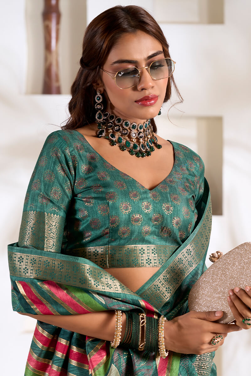 Kailash Green Soft Dola Silk Foil Printed Saree