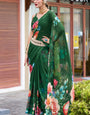 Sakira Dark Green Pure Georgette Printed Saree