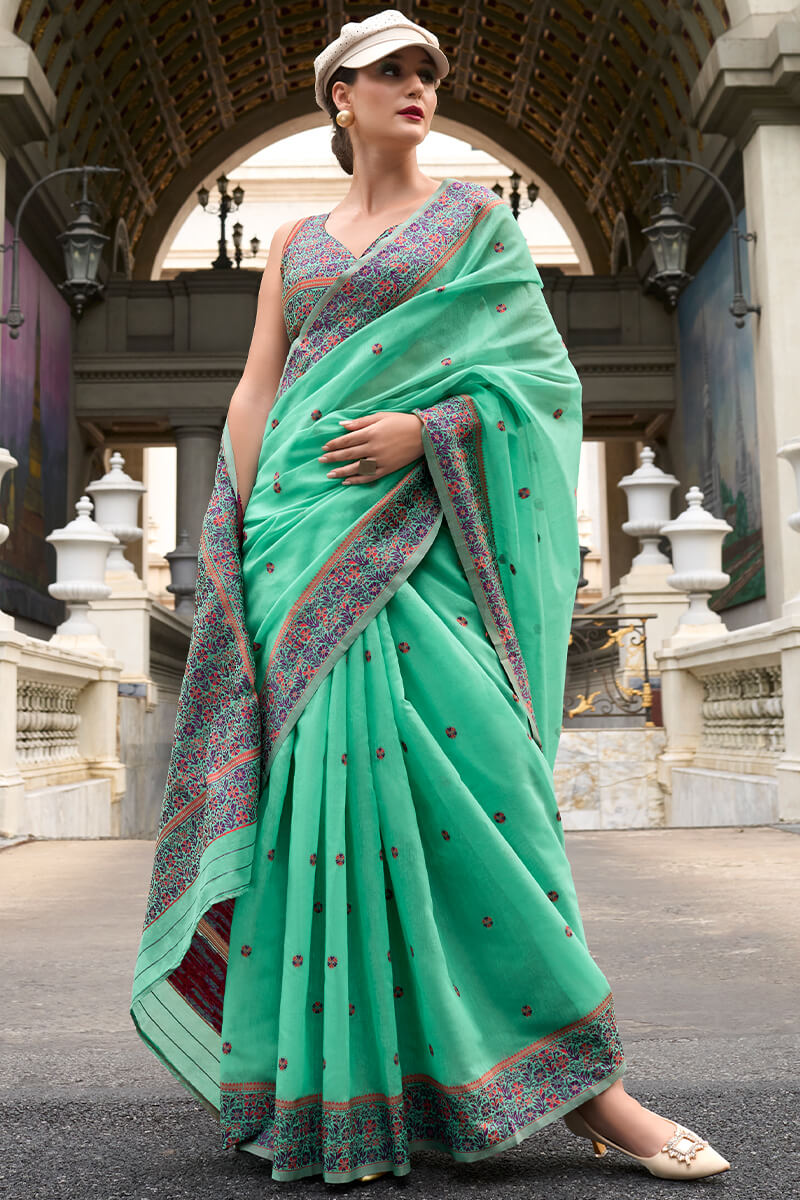 Prajanya Green Pure Linen Silk Woven Saree
