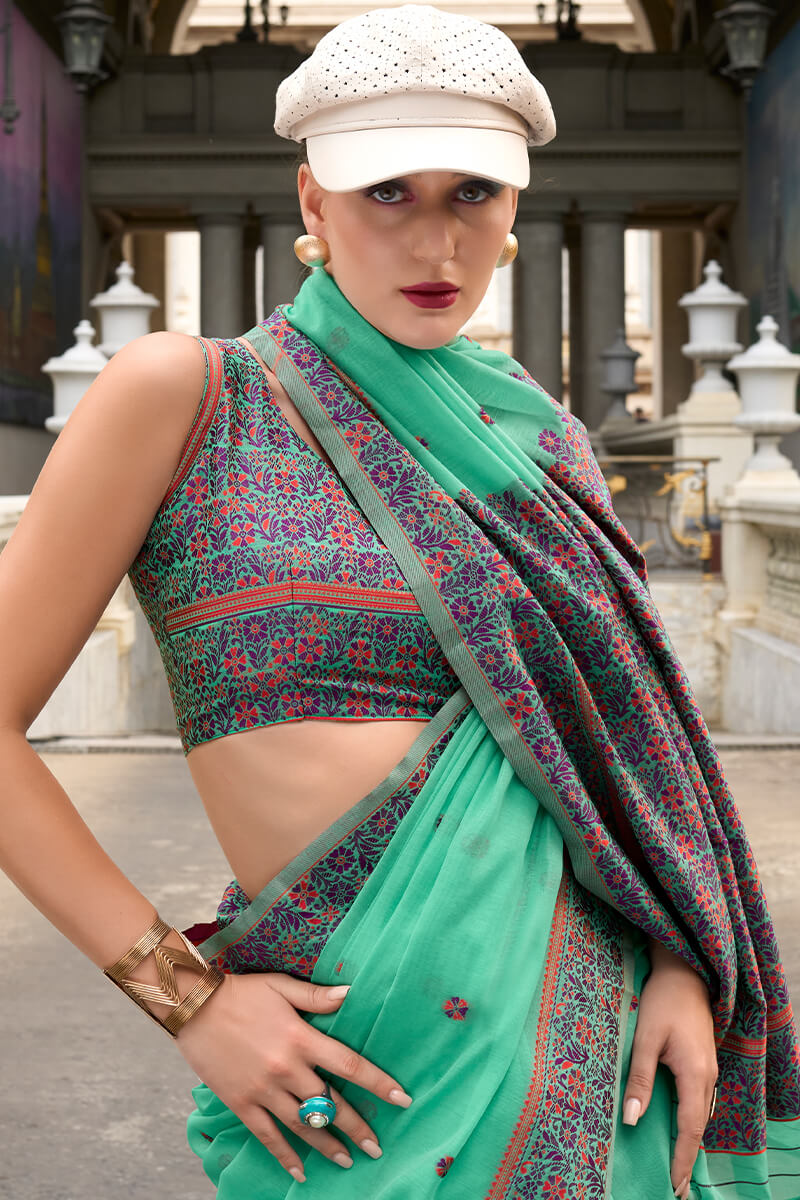 Prajanya Green Pure Linen Silk Woven Saree
