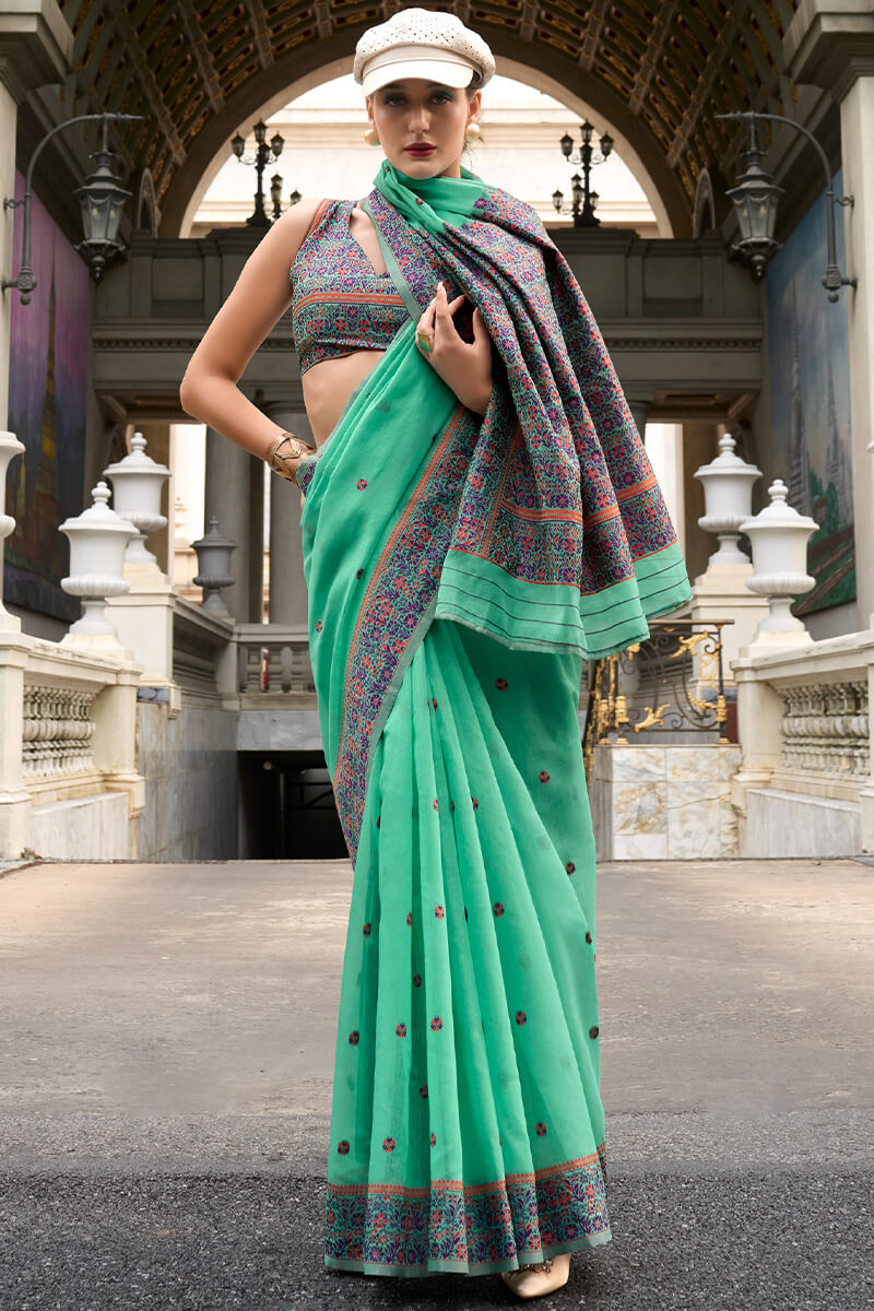 Prajanya Green Pure Linen Silk Woven Saree