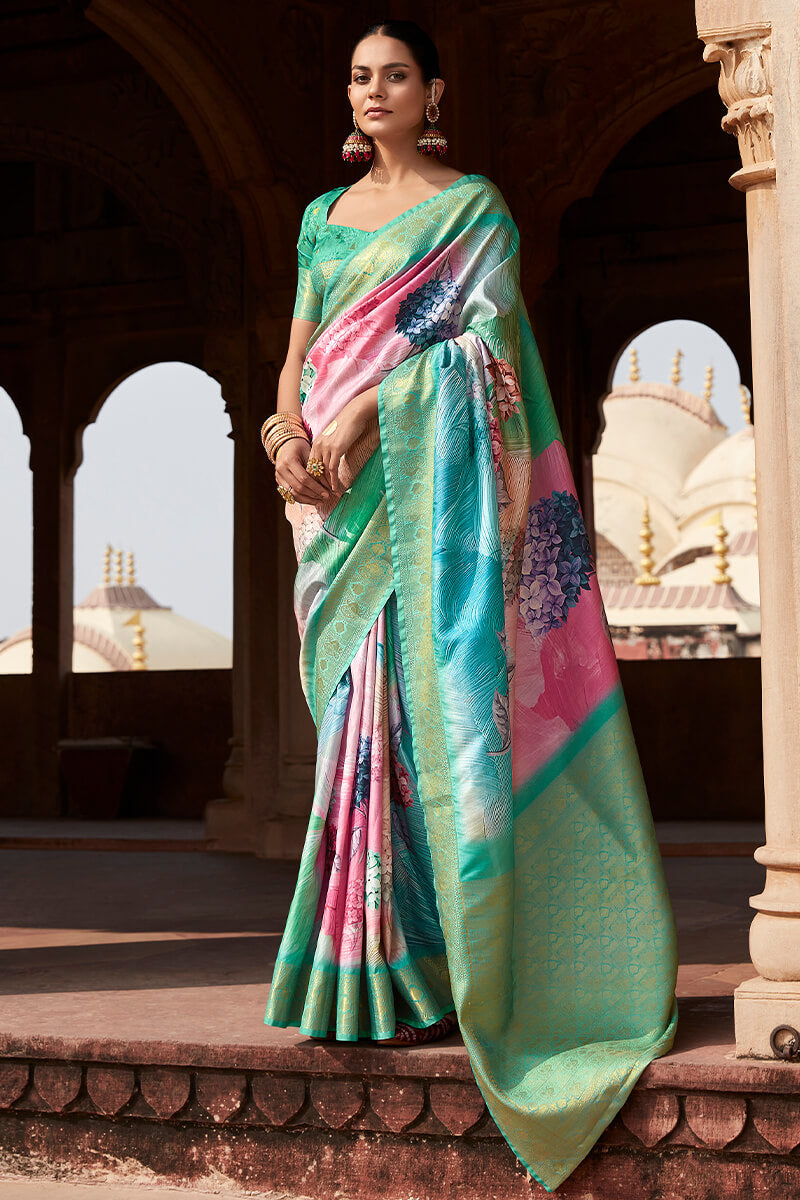 Kavya Multicolor Handloom Soft Silk Printed Saree
