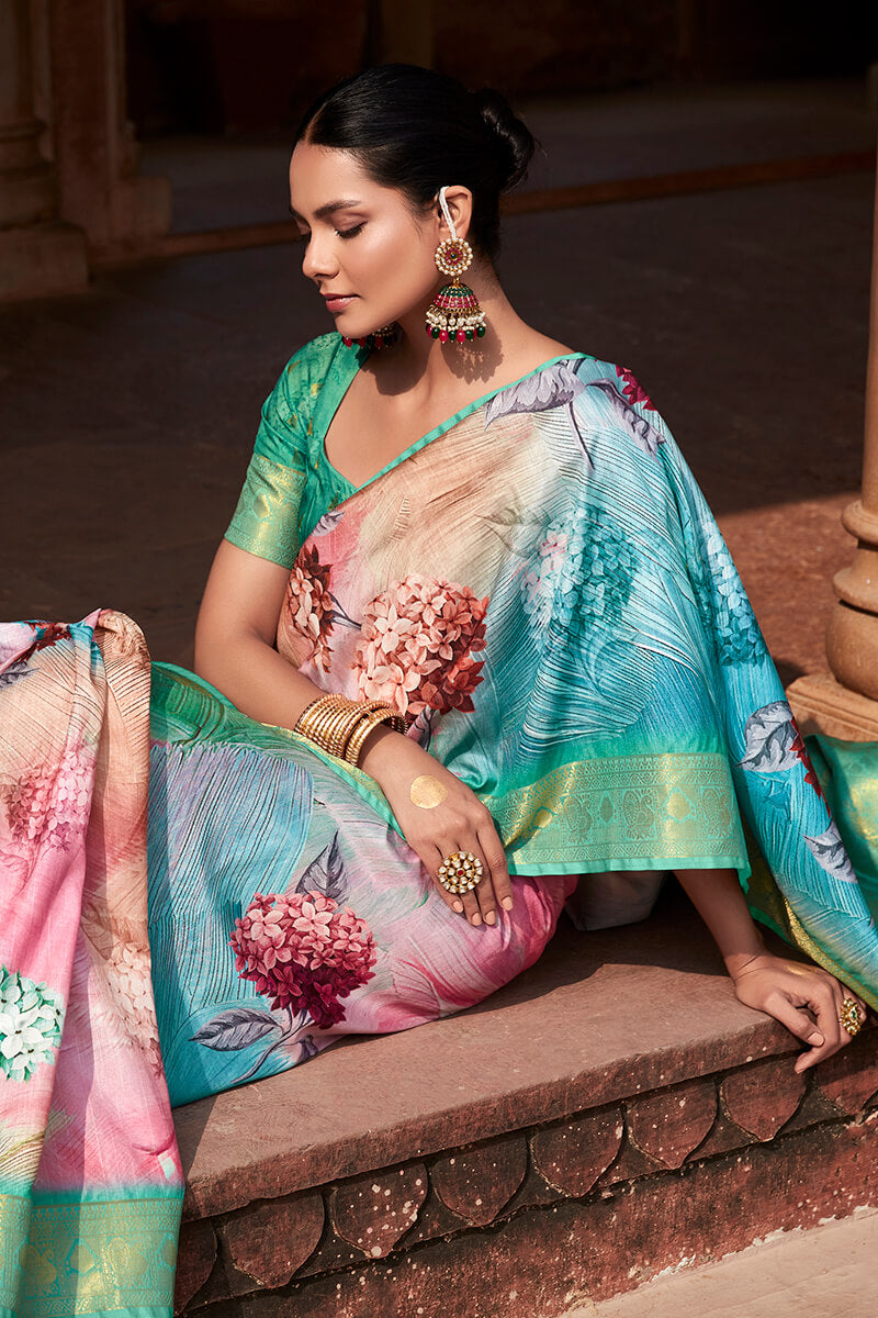 Kavya Multicolor Handloom Soft Silk Printed Saree