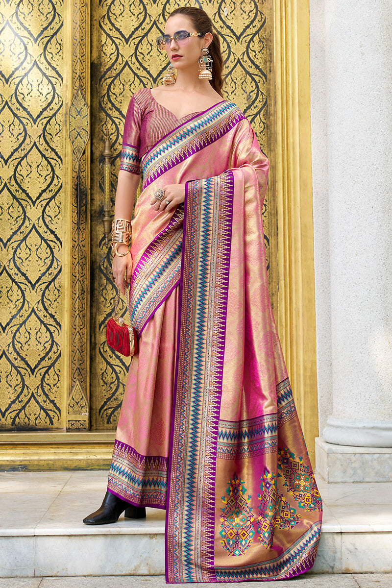 Rajgharana Pink Tissue Silk Zari Woven Saree