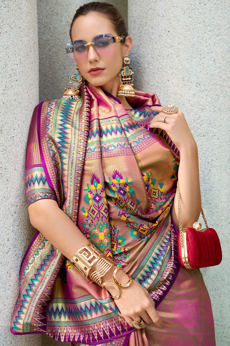 Rajgharana Pink Tissue Silk Zari Woven Saree